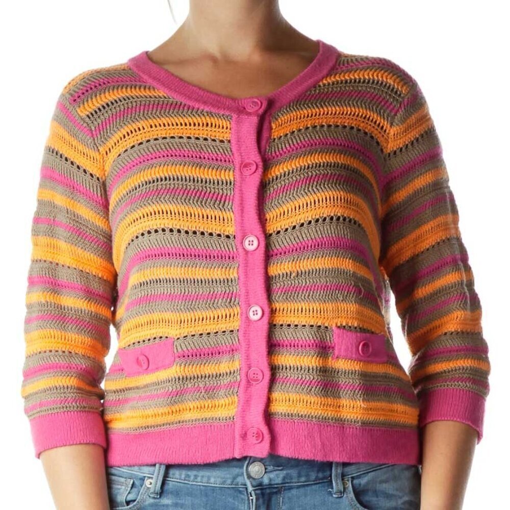 Preswick & Moore Pink Orange Cable Knit Cardigan
